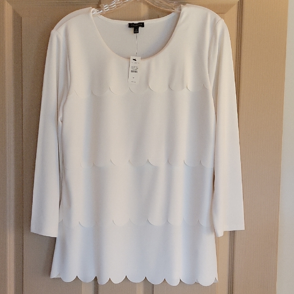 Talbots White Scalloped Blouse